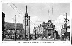 Town Hall, and St Paul's Methodist Church, Elland