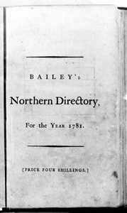 Bailey's Northern Directory for the Year 1781: Title page, Acknowledgement, Index