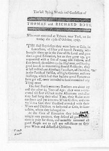 Last Dying Words and Confession of Thomas and Richard Boys