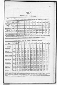 Census of Yorkshire 1881, ages of males and females by Riding and by Registration district