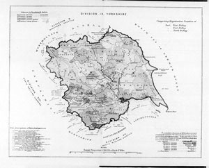 Census of Yorkshire 1891, map of registration districts