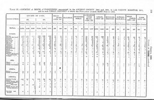 Census of Yorkshire 1901, birthplaces of foreigners