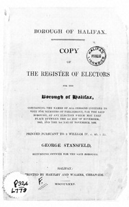 Copy of the Register of Electors for the Borough of Halifax (Document ID: 100604)