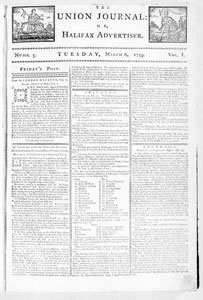 Union Journal or Halifax Advertiser, numbers 5-8, March 6-27, 1759