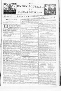 Union Journal or Halifax Advertiser, numbers 53-56, February 5-26, 1760