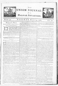 Union Journal or Halifax Advertiser, numbers 57-60, March 4-25, 1760