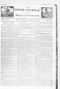 Union Journal or Halifax Advertiser, numbers 66-69, May 6-27, 1760