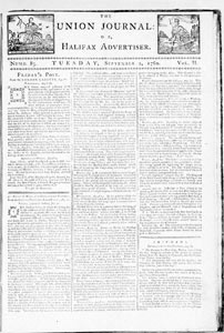 Union Journal or Halifax Advertiser, numbers 83-84, September 2-9, 1760 and Index for 1759
