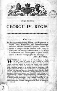 Act for Extinguishing Tithes, 1829