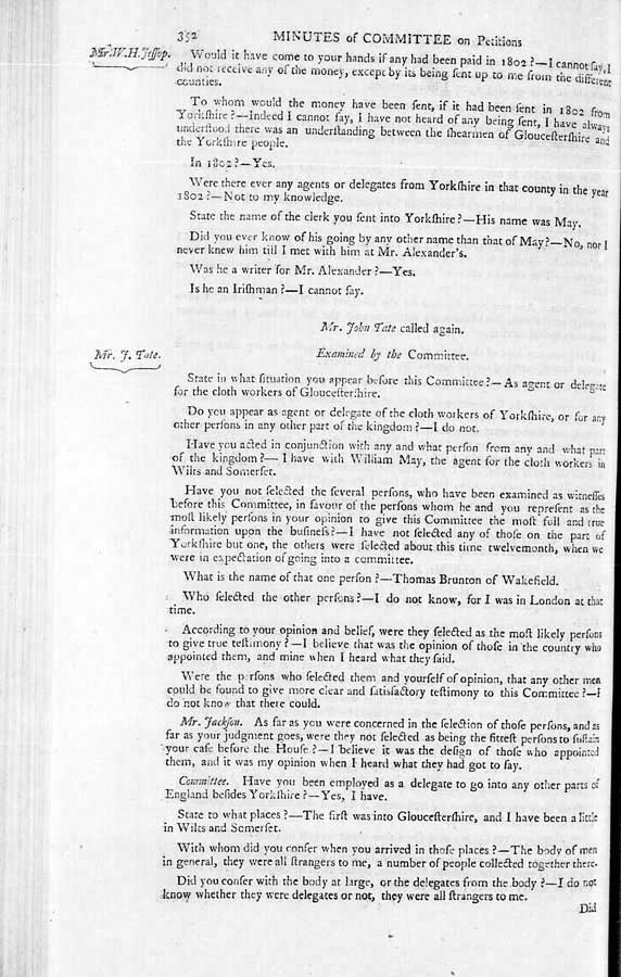 Minutes of Evidence Taken Before the Committee Appointed to consider of the State of the Woollen Manufacture of England. (Document ID: 100973)