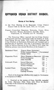Ripponden Urban District Council Minutes of First Meeting, April 8th, 1937
