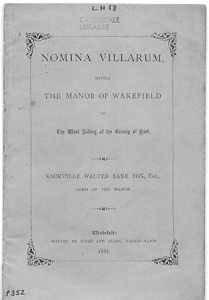 Nomina Villarum within The Manor of Wakefield in The West Riding of the County of York