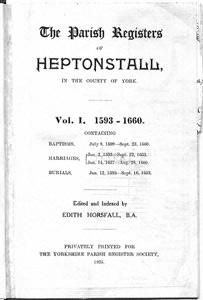 Yorkshire Parish Register Society Volume 78 Heptonstall Volume 1 1593-1660 (Document ID: 101140)
