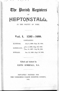 Title page of the Parish Registers of Heptonstall 1593-1660