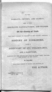 History, Directory & Gazetteer of the County of York: Title page, index, preface and introduction