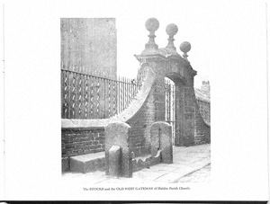 Stocks and Old West Gateway of Halifax Parish Church, and Moot Hall, Halifax