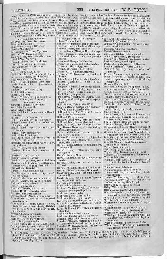 Post Office Directory of the West Riding of Yorkshire, 1861: Hebden Bridge.