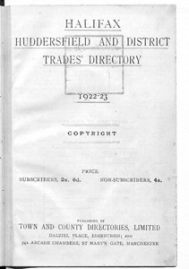 Halifax, Huddersfield and District Trade Directories, 1922-23: Title page