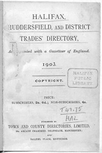 Halifax, Huddersfield and District Trade Directories, 1903: Title page