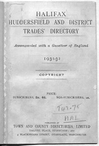 Halifax, Huddersfield and District Trade Directories, 1931-32: Title page