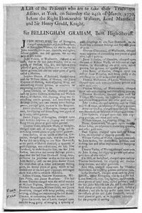 List of the Prisoners who are to take their Trials this Assizes, at York