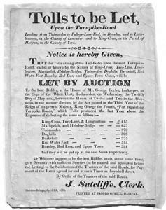 Tolls to be Let, upon the Turnpike-Road