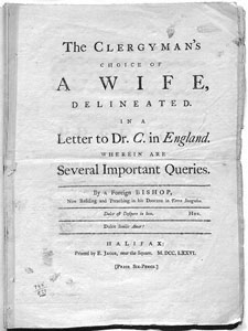 Clergyman's Choice of a Wife, Delineated in a Letter to Dr C in England Wherein are Several Important Queries