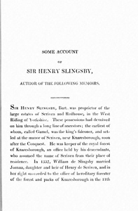Original Memoirs, written during The Great Civil War Being The Life of Sir Henry Slingsby And Memoirs of Capt Hodgson (Document ID: 101513)