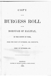 Copy of the Burgess Roll of the Borough of Halifax, in the County of York (Document ID: 101861)