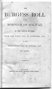 Burgess Roll of the Borough of Halifax, in the County of York