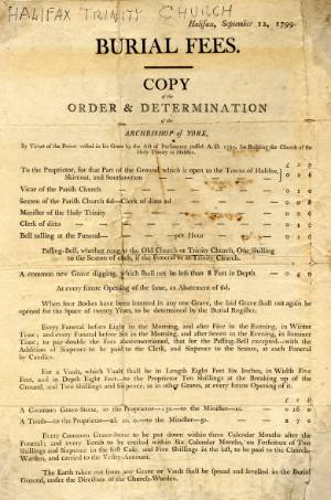 Burial fees - Holy Trinity Church, Halifax