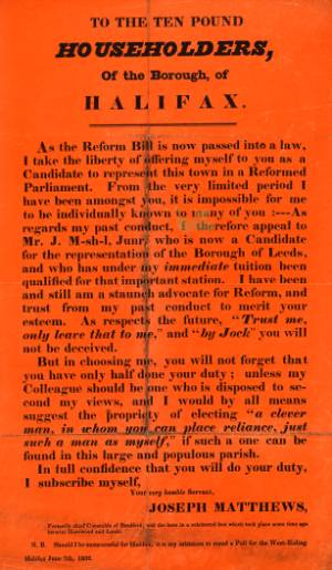 To the Ten Pound Householders of the Borough of Halifax, 1832