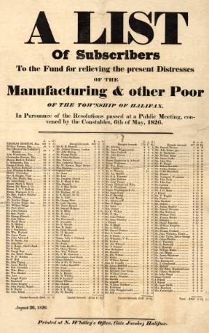 Subscribers to the poor relief fund, Halifax, 1826
