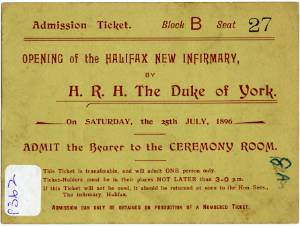 Admission ticket for the opening of the Halifax New Infirmary