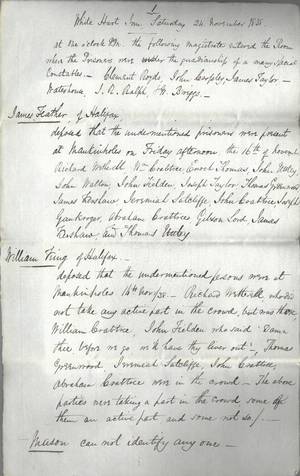 The Mankinholes Riot, November 1838, participants committed to York Castle