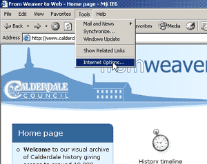 Figure 1a - how to access internet options in IE6 graphic